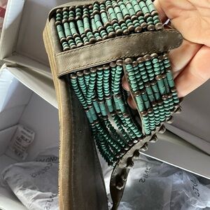 Women’s taupe and teal sandals